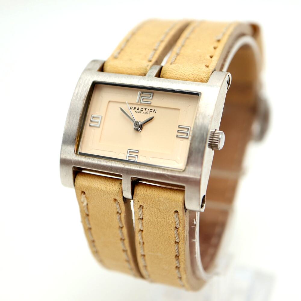 Kenneth Cole Reaction 33mm Womens Watch Silver Cream Rectangle w New Battery
